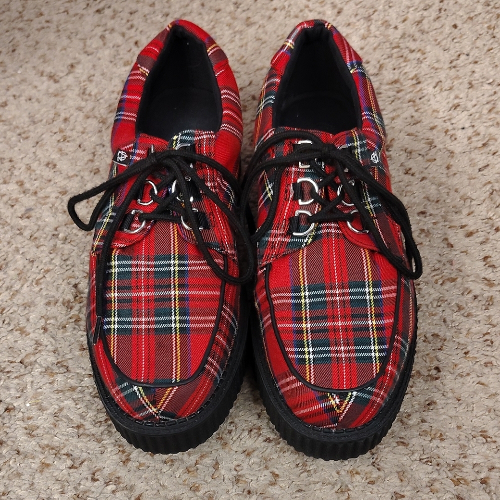 T.U.K Red Plaid Tartan Creepers Mens 11